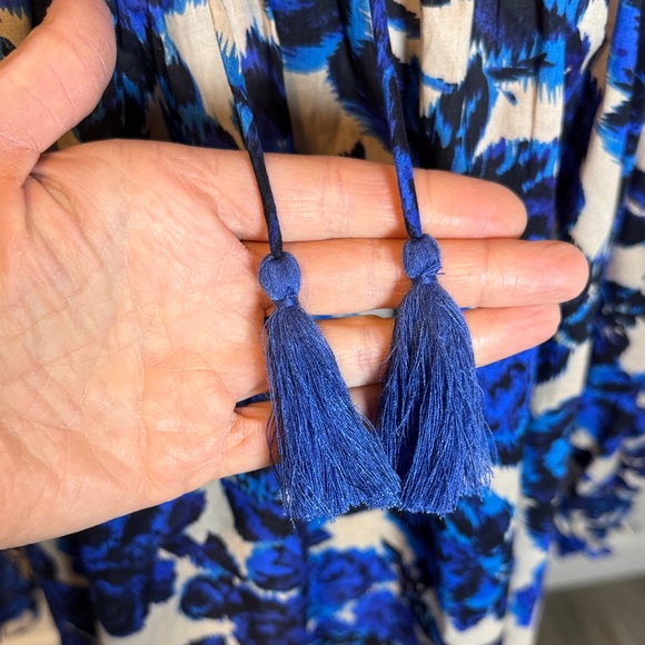 Olivaceous Blue & Black Cotton Floral Boho Blouse size Large - Picture 6 of 16